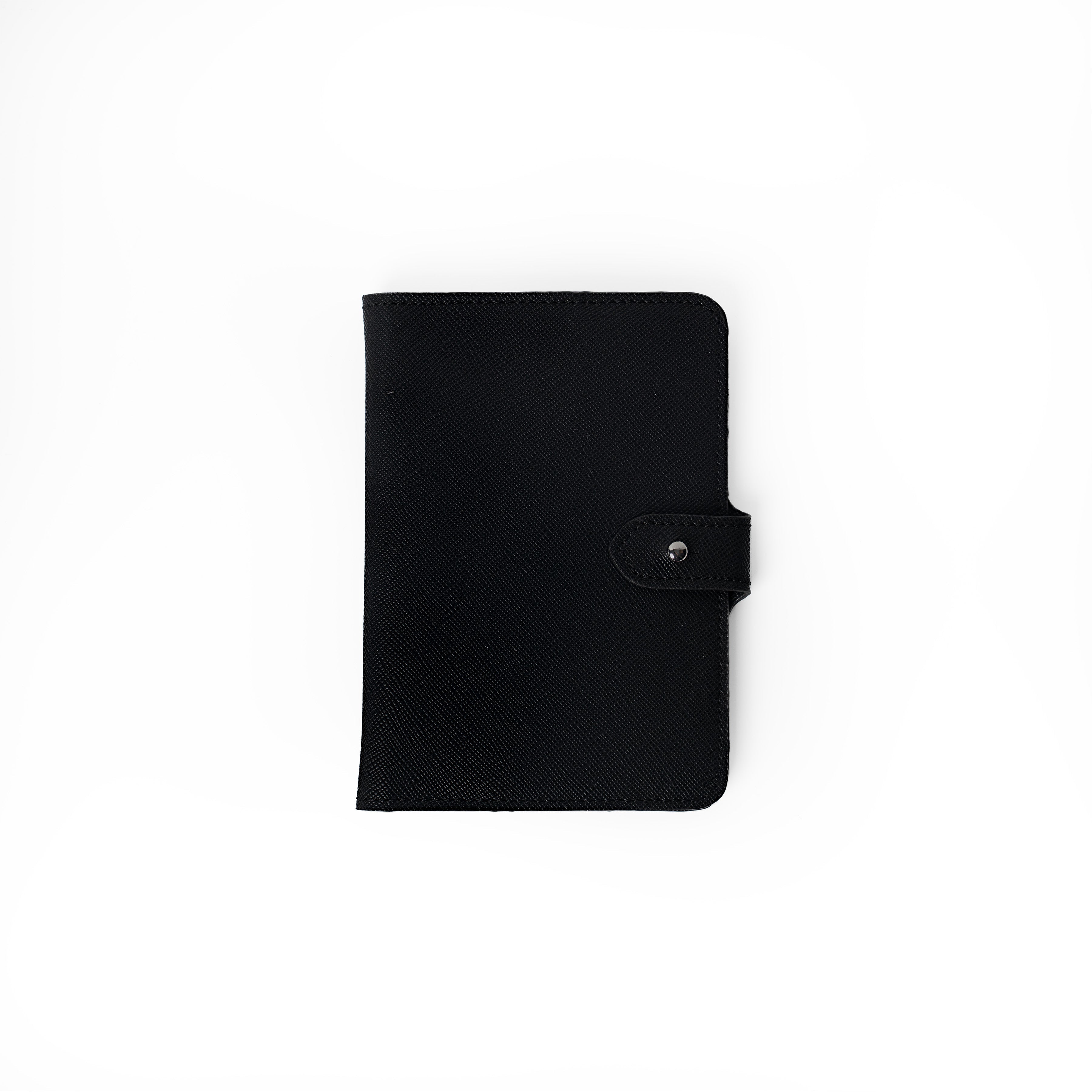 Luxury black vegan leather passport holder crafted with elegance for modern travel.