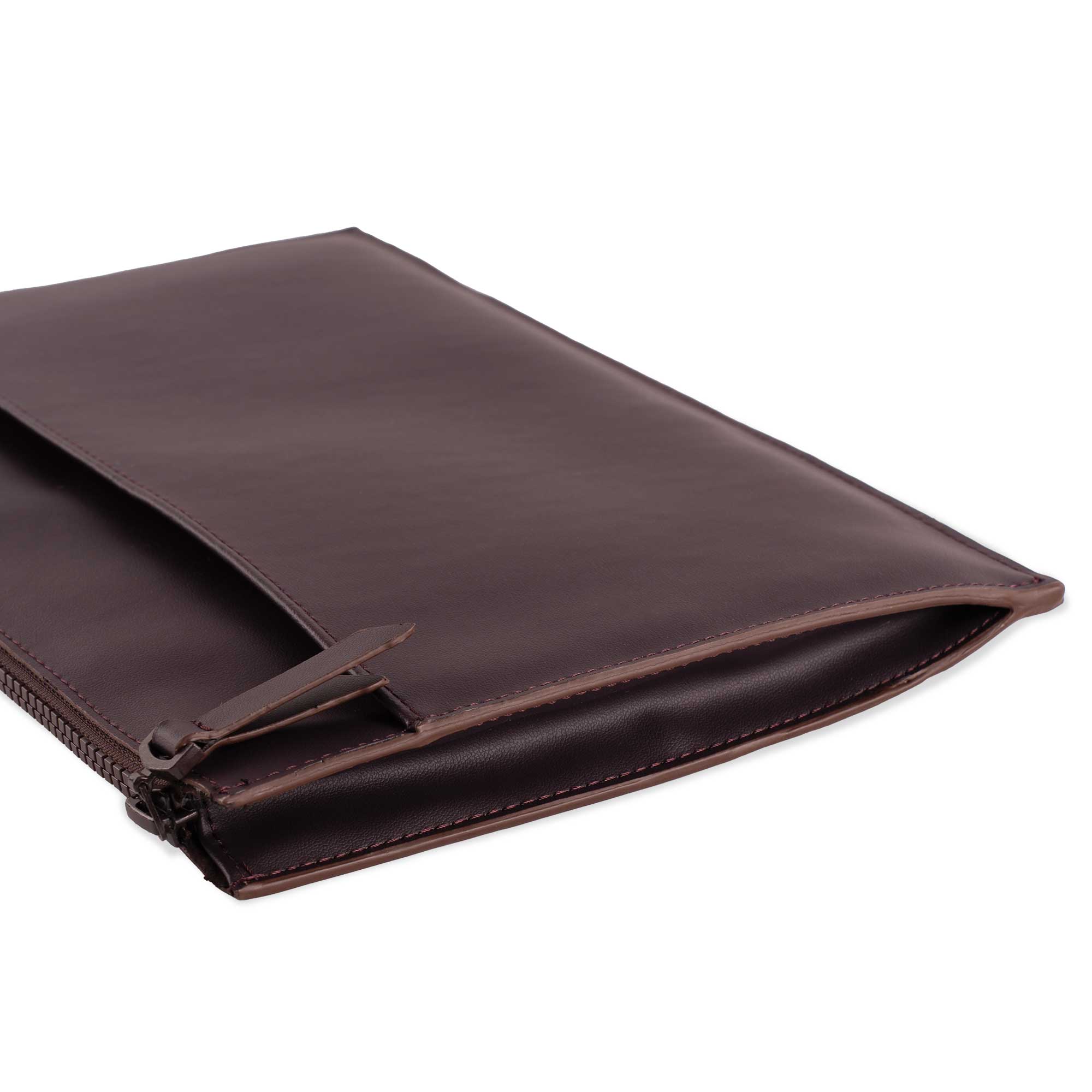 Chic deep plum vegan leather clutch with a soft texture and standout hue.