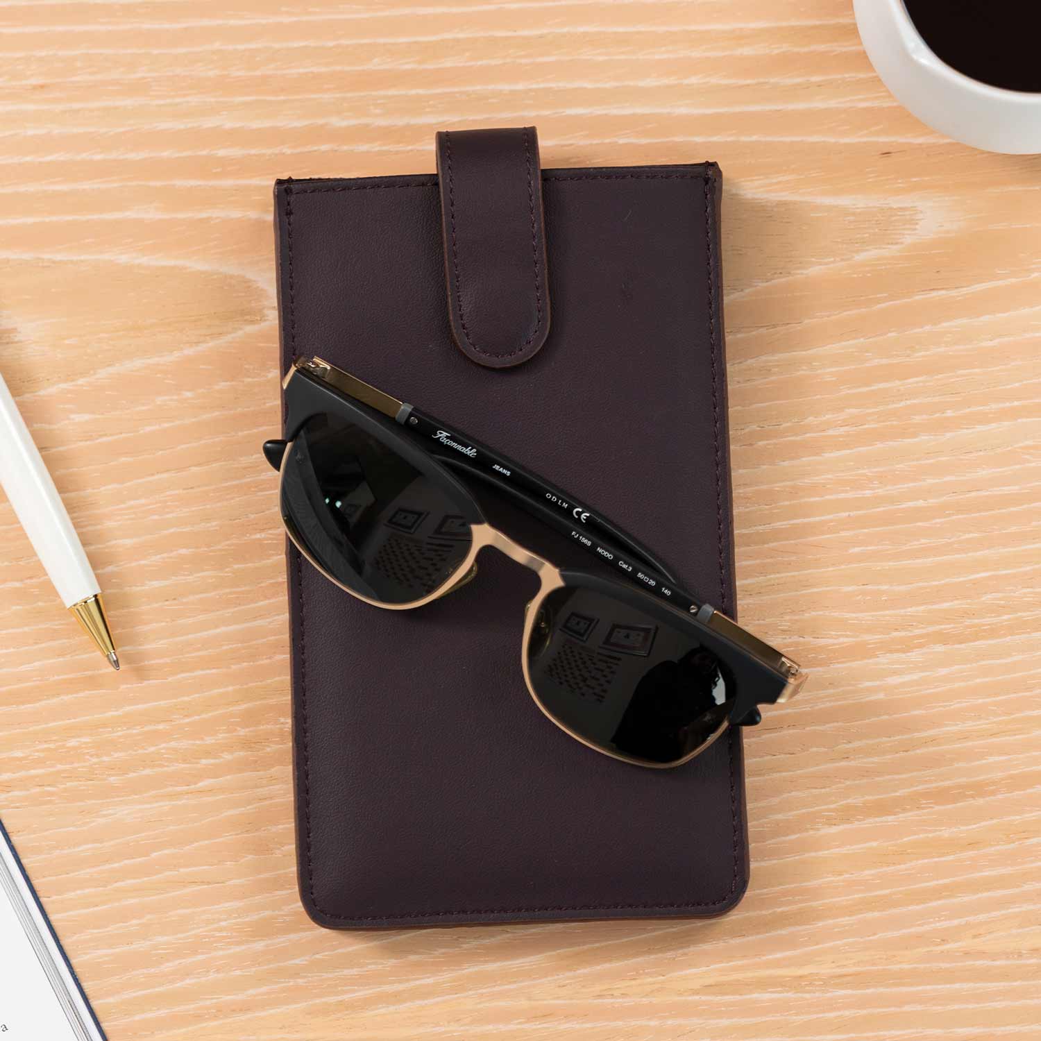Chic deep plum vegan leather glasses case perfect for fashion lovers.