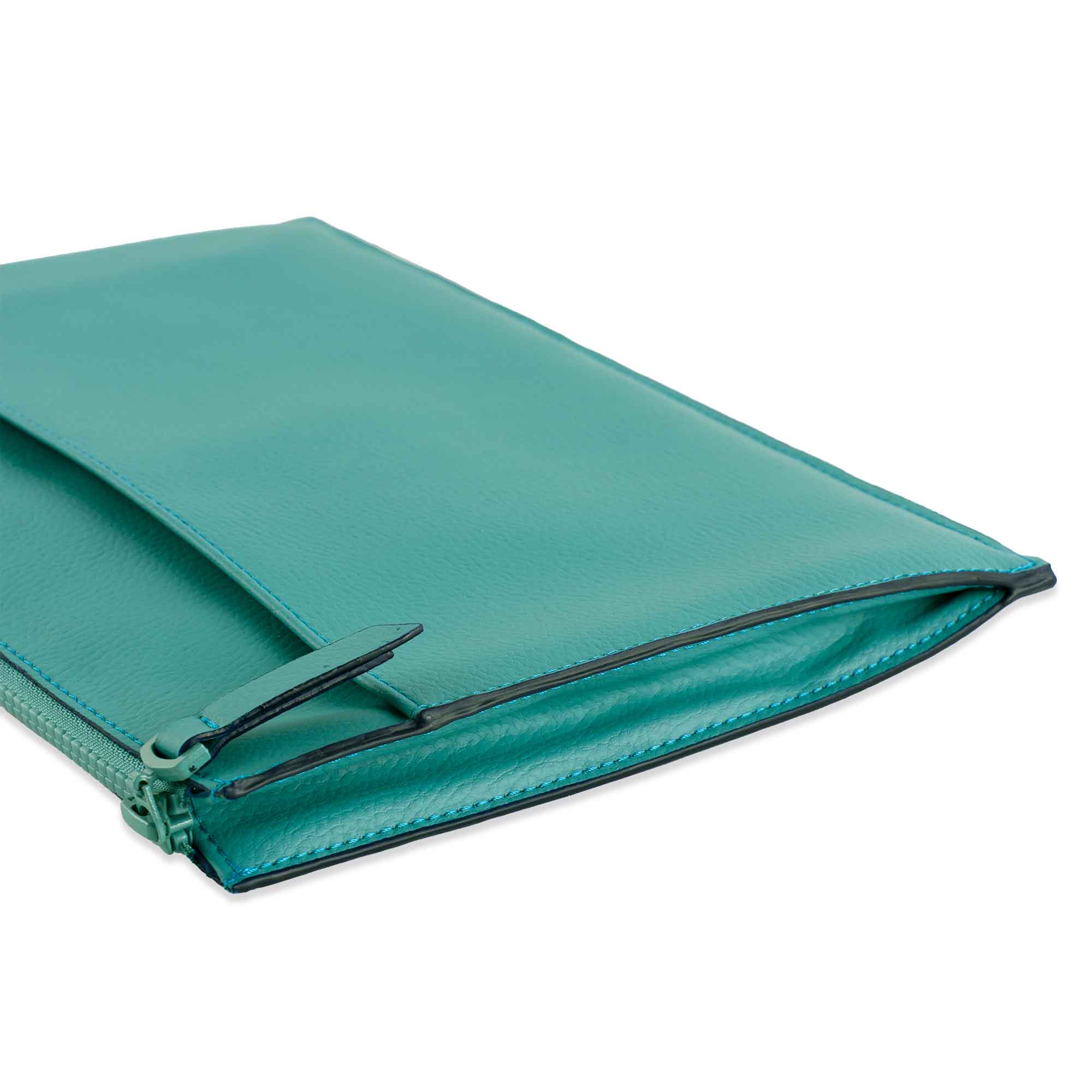 Chic turquoise vegan leather clutch adds flair to your everyday essentials.