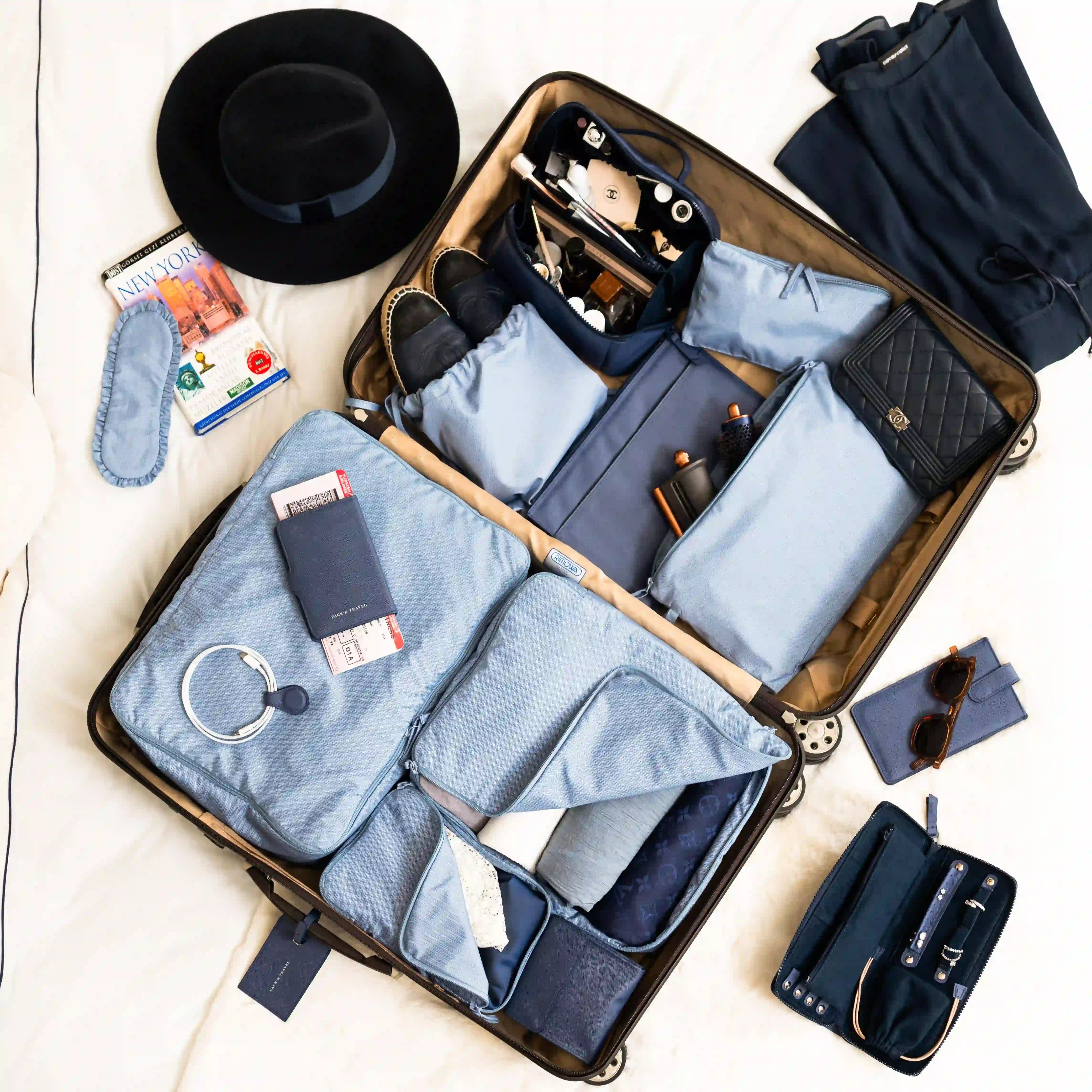 Chic vegan leather travel products in New York set designed for stylish and smart journeys.