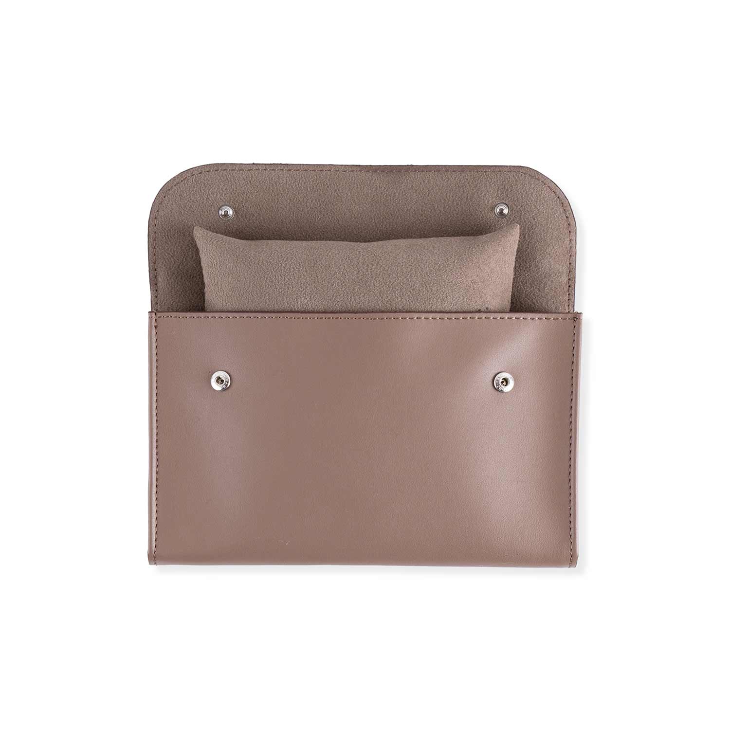 Durable beige vegan leather double watch case made for secure travel storage.