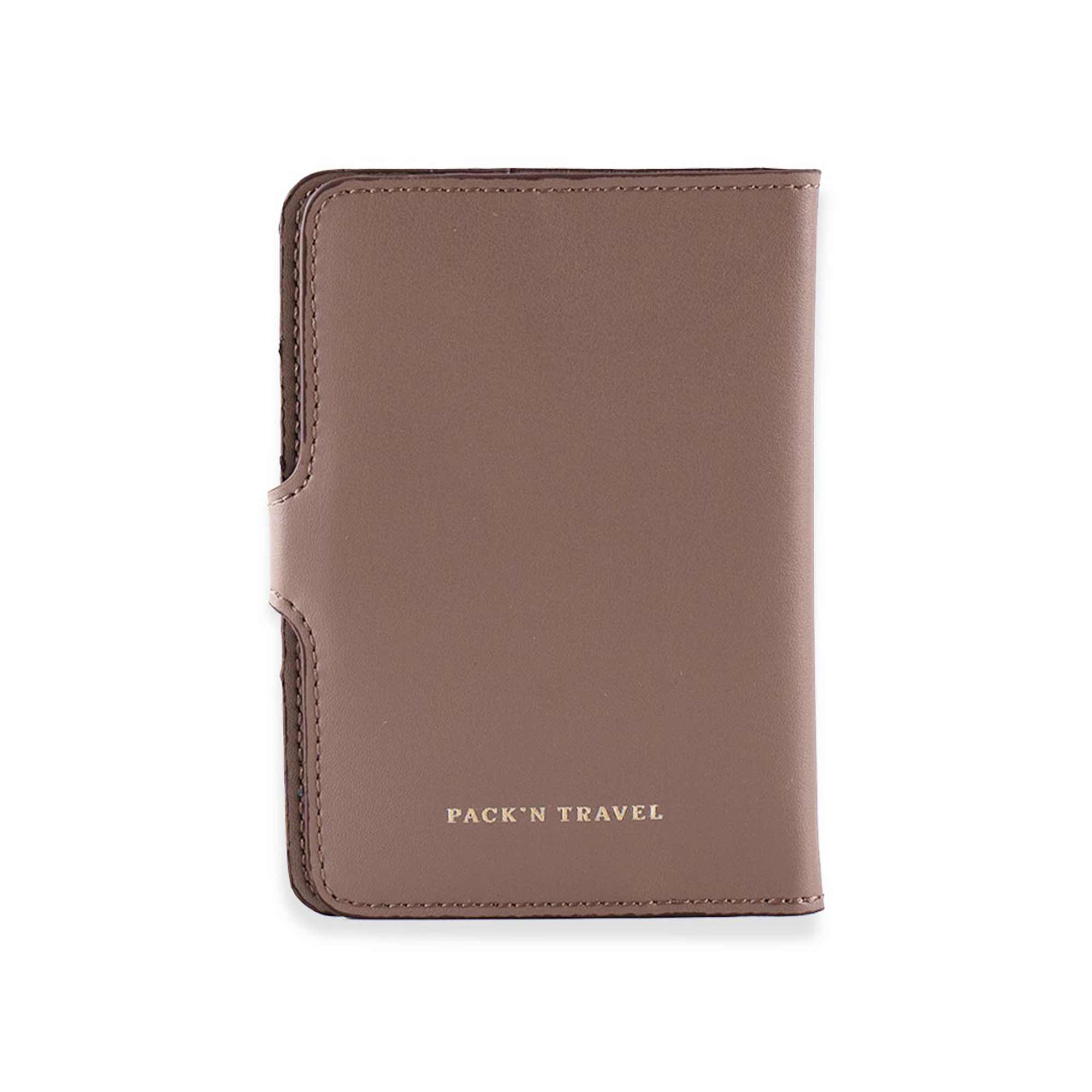 Durable beige vegan leather passport holder with secure and lasting quality.