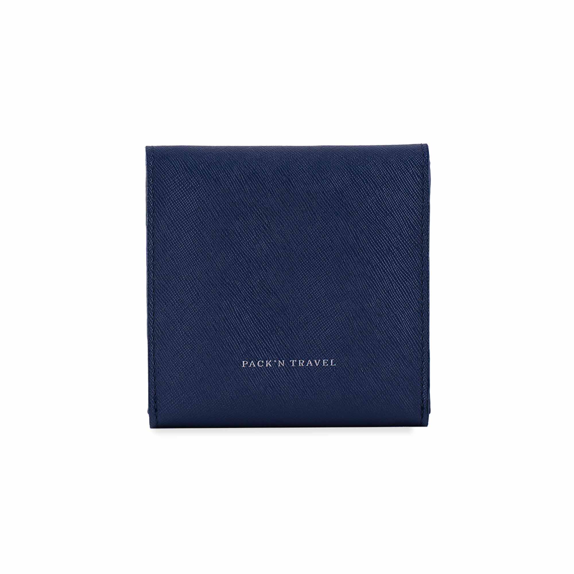 Durable dark blue vegan leather watch case built to protect your favorite timepiece.