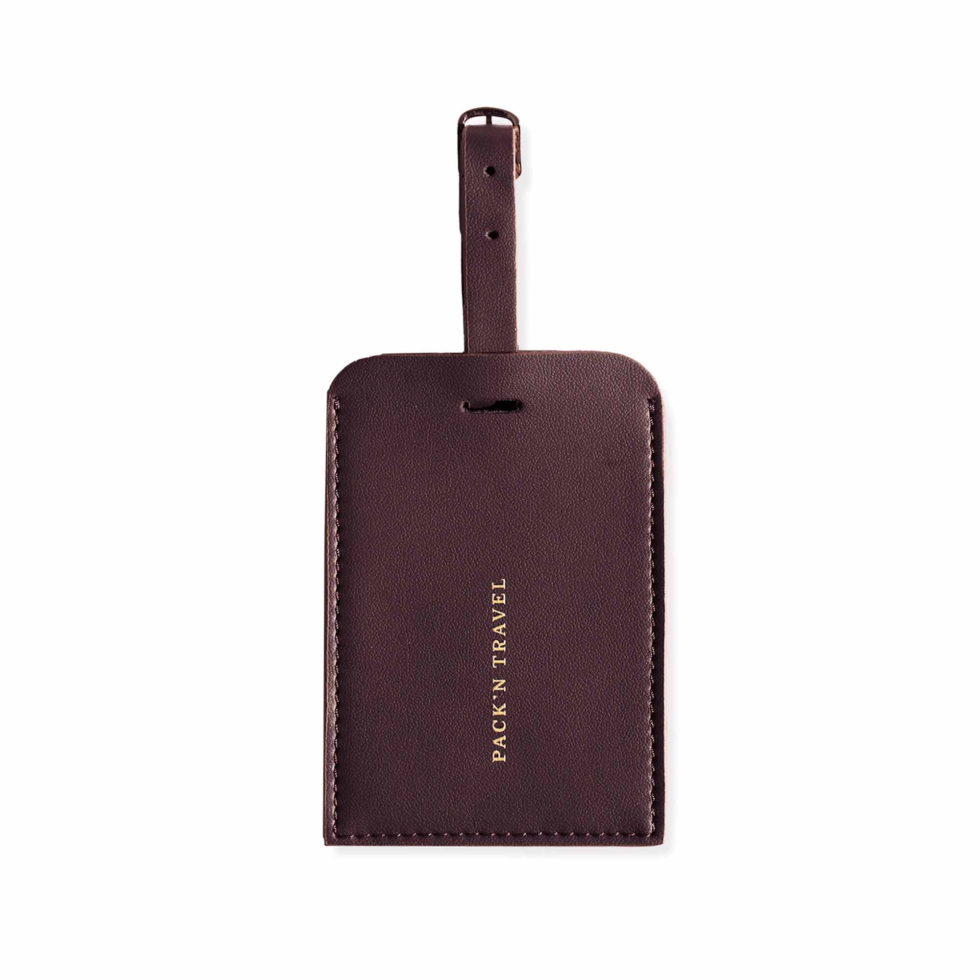 Durable deep plum vegan leather luggage tag perfect for regular travelers.