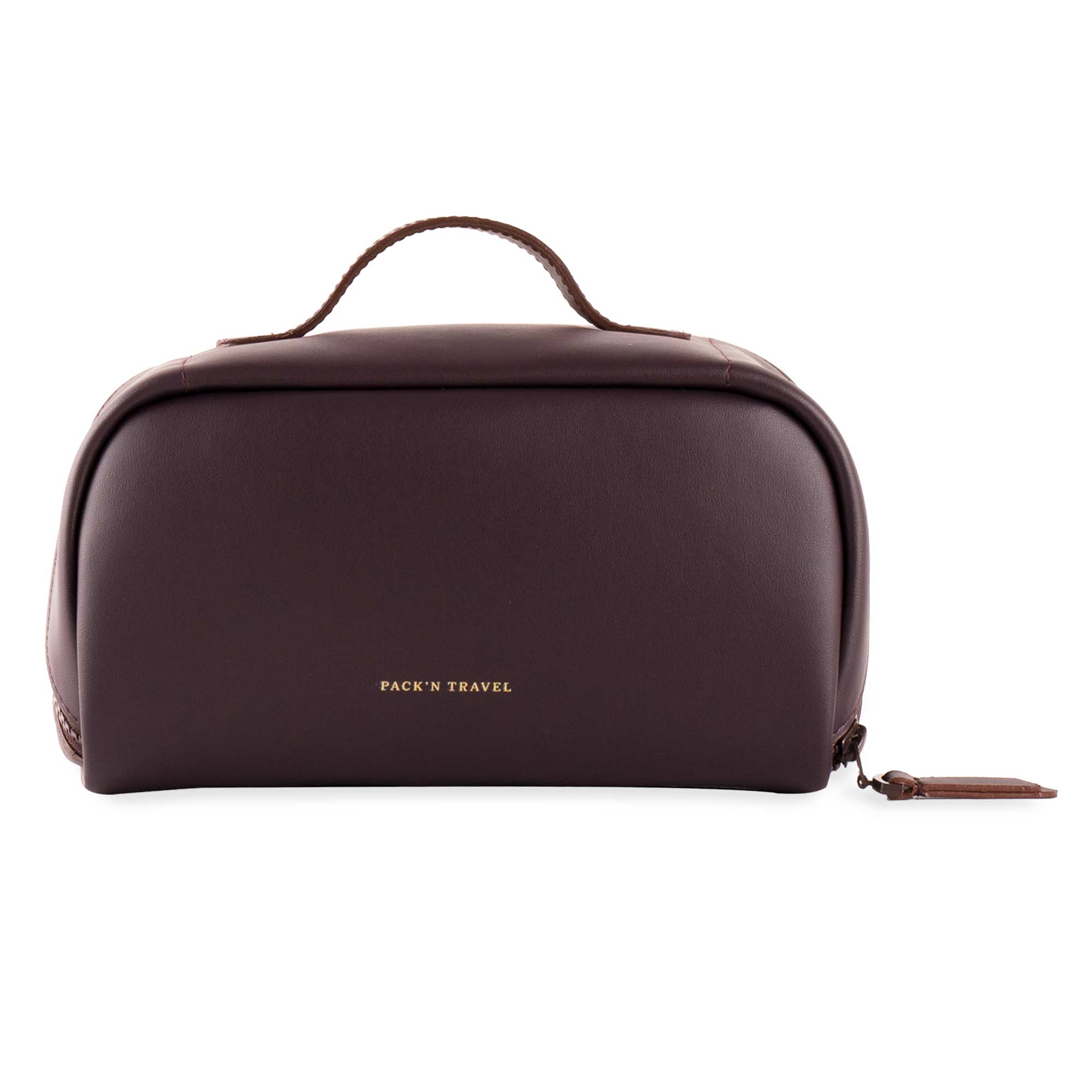 Durable deep plum vegan leather make-up bag crafted for lasting beauty needs.