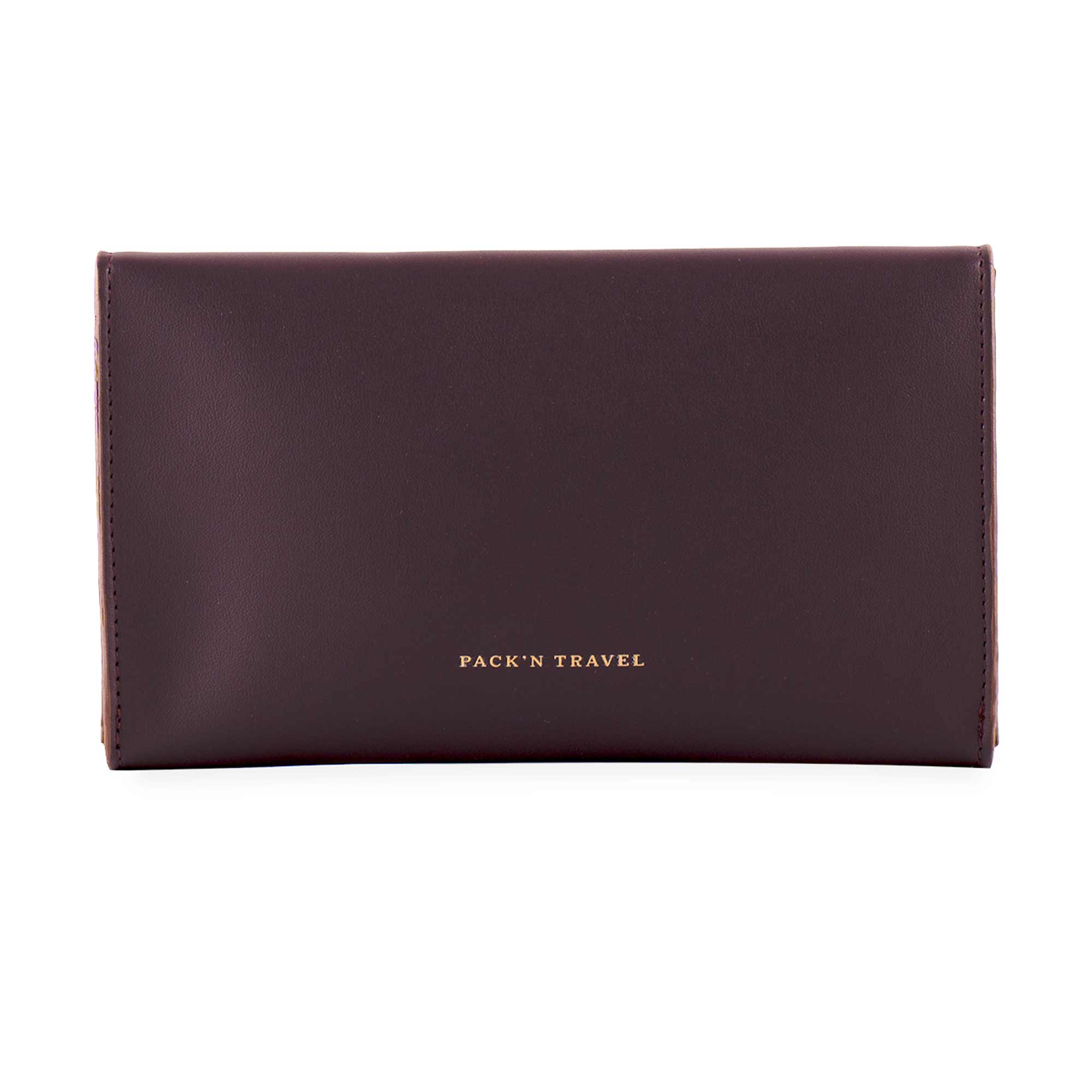 Elegant deep plum vegan leather double watch case for organized travel and display.