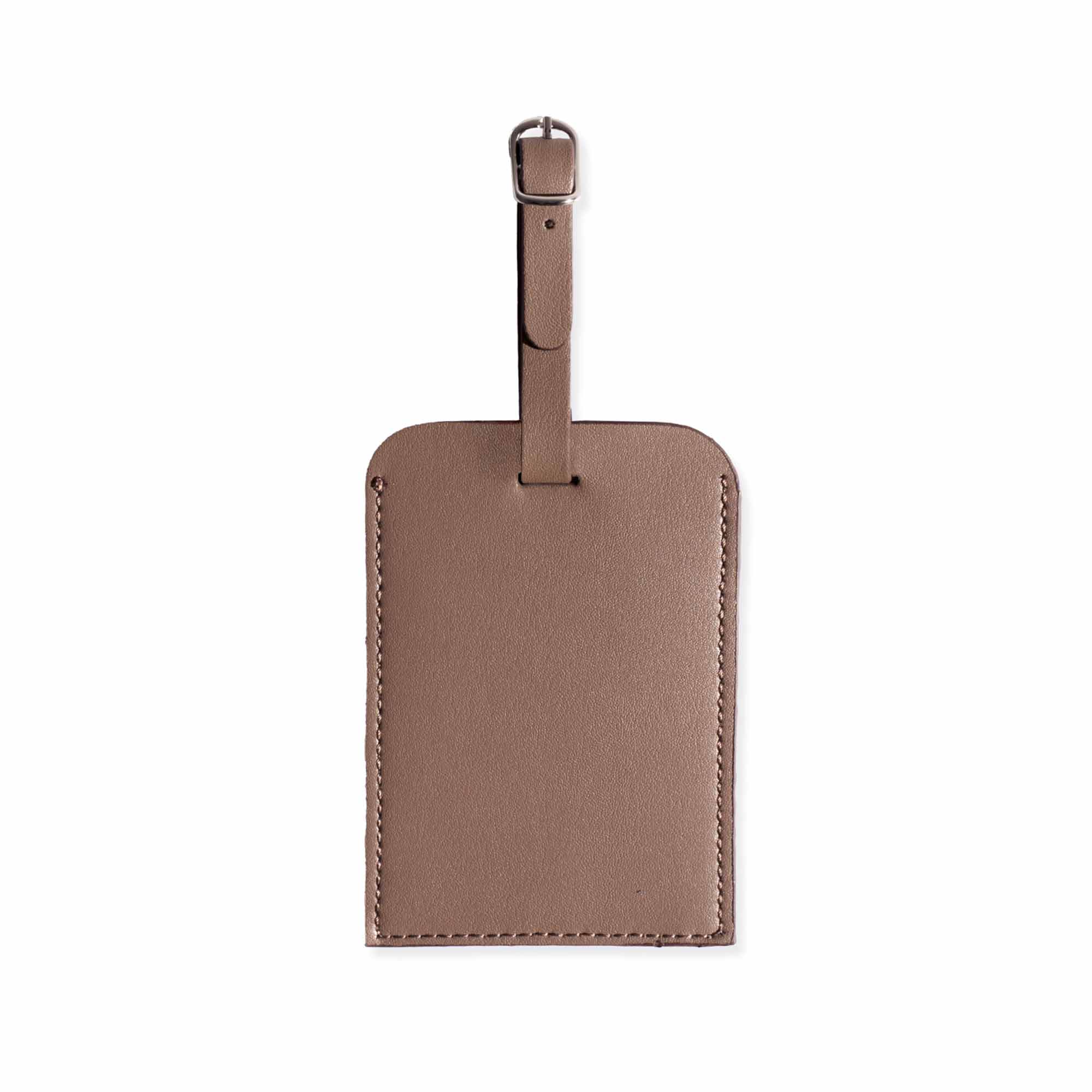 Luxury beige vegan leather luggage tag adds elegance to your travel essentials.