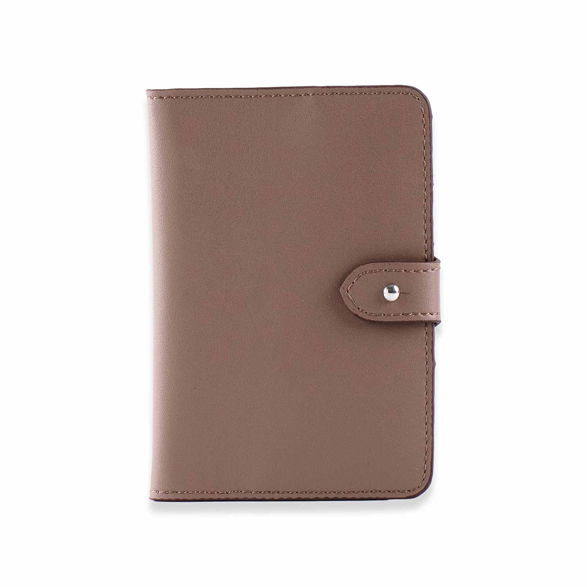 Luxury beige vegan leather passport holder made for elegant, eco conscious use.