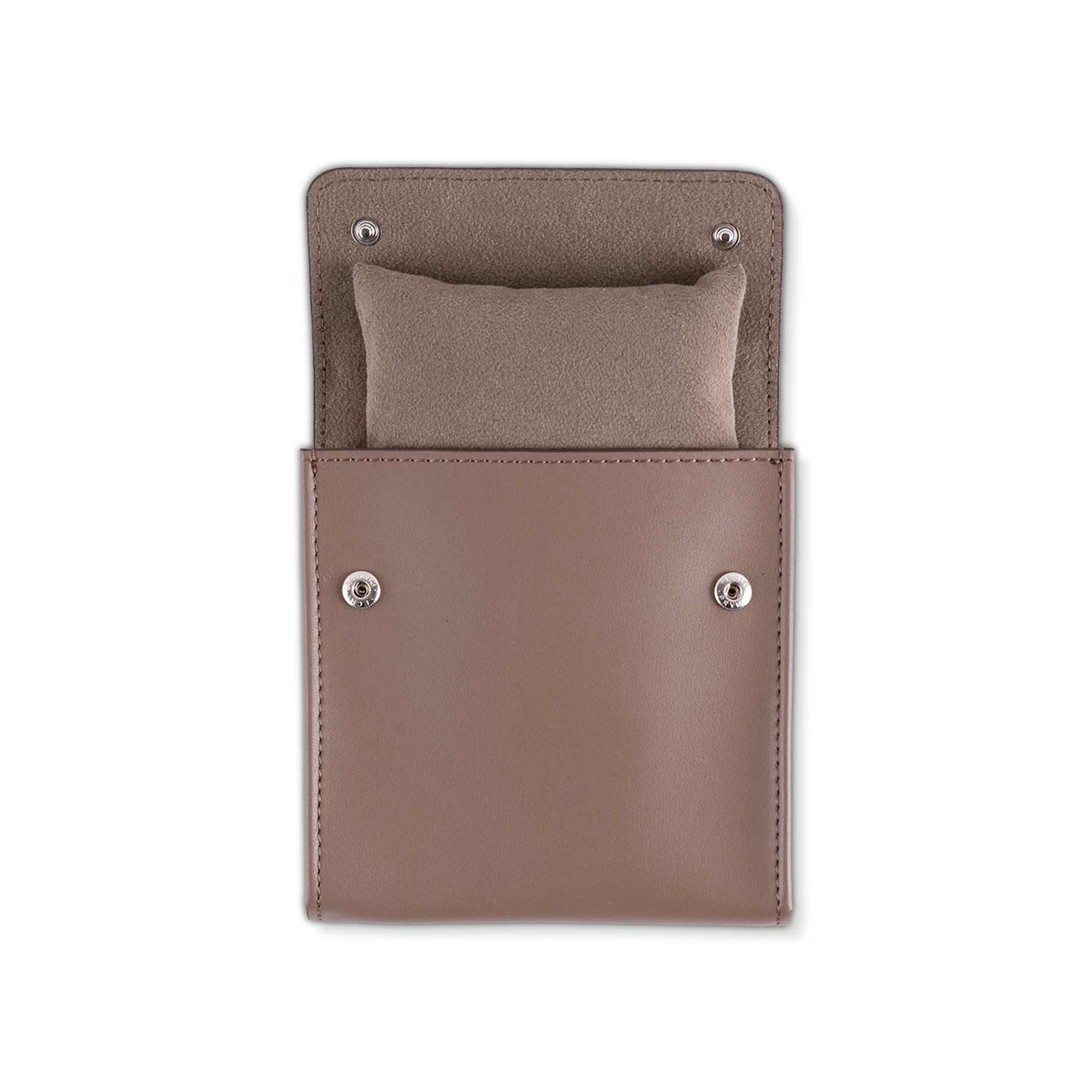 Luxury beige vegan leather single watch case crafted with precision and style.
