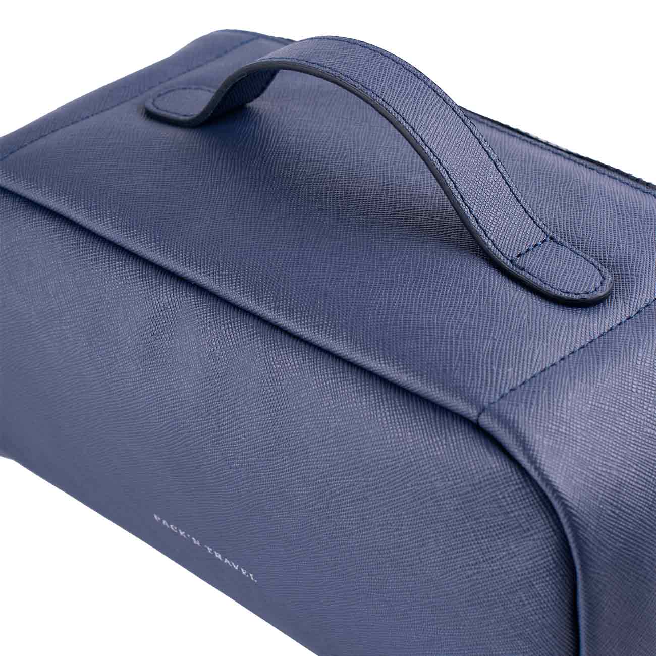 Luxury dark blue vegan leather make-up bag perfect for sleek beauty storage.