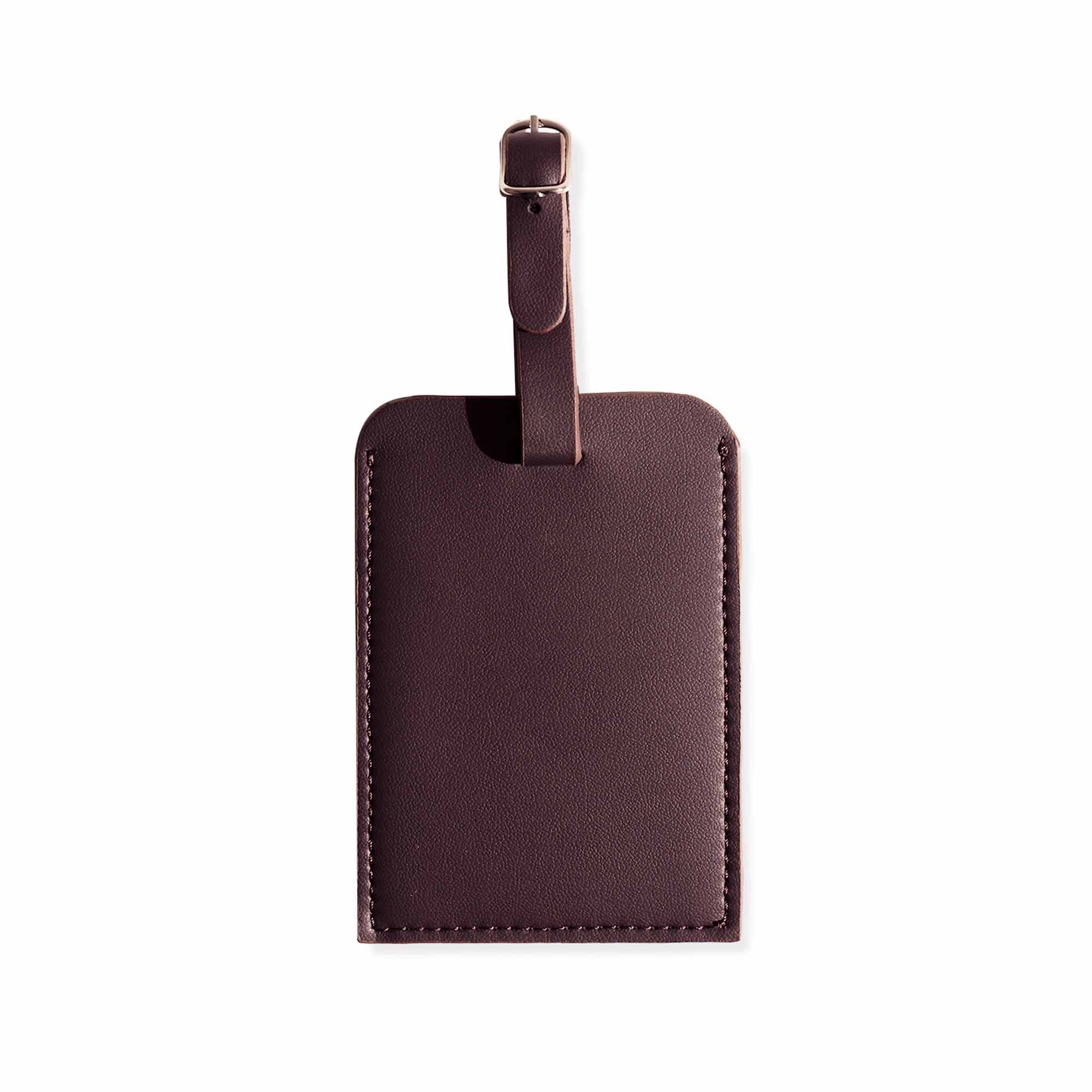 Luxury deep plum vegan leather luggage tag for standout, stylish travel.