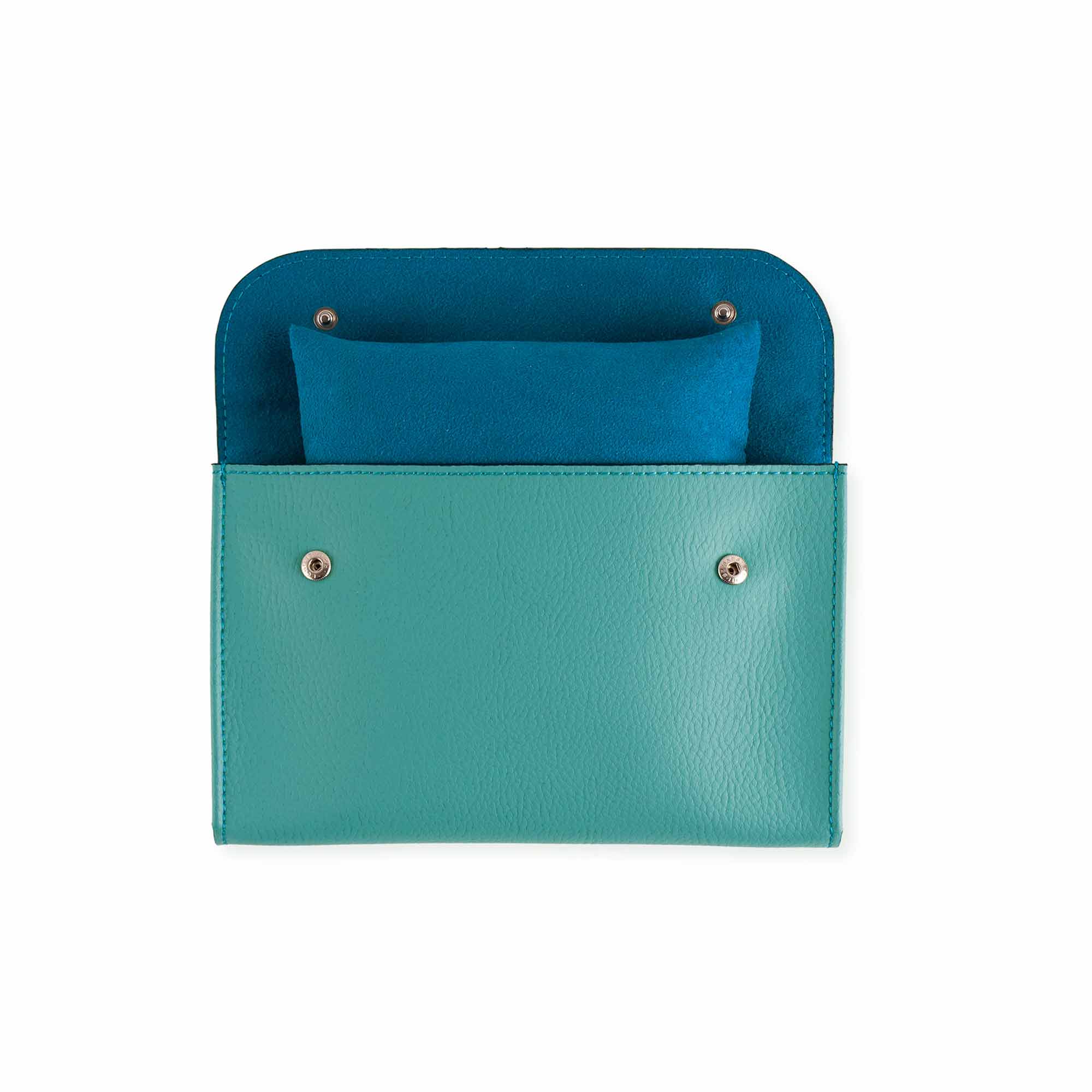 Luxury turquoise vegan leather double watch case for refined watch storage on the go.