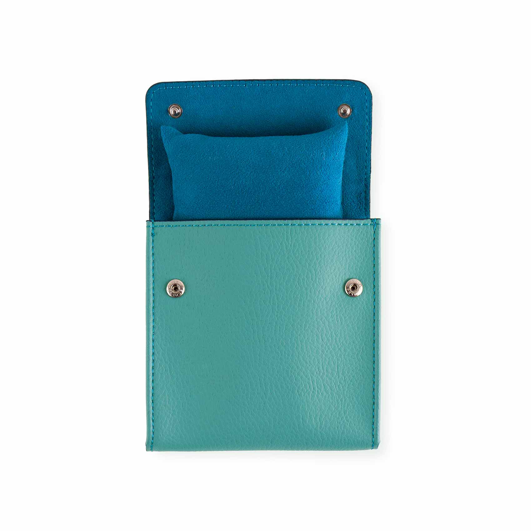 Luxury turquoise vegan leather watch case designed for standout protection.