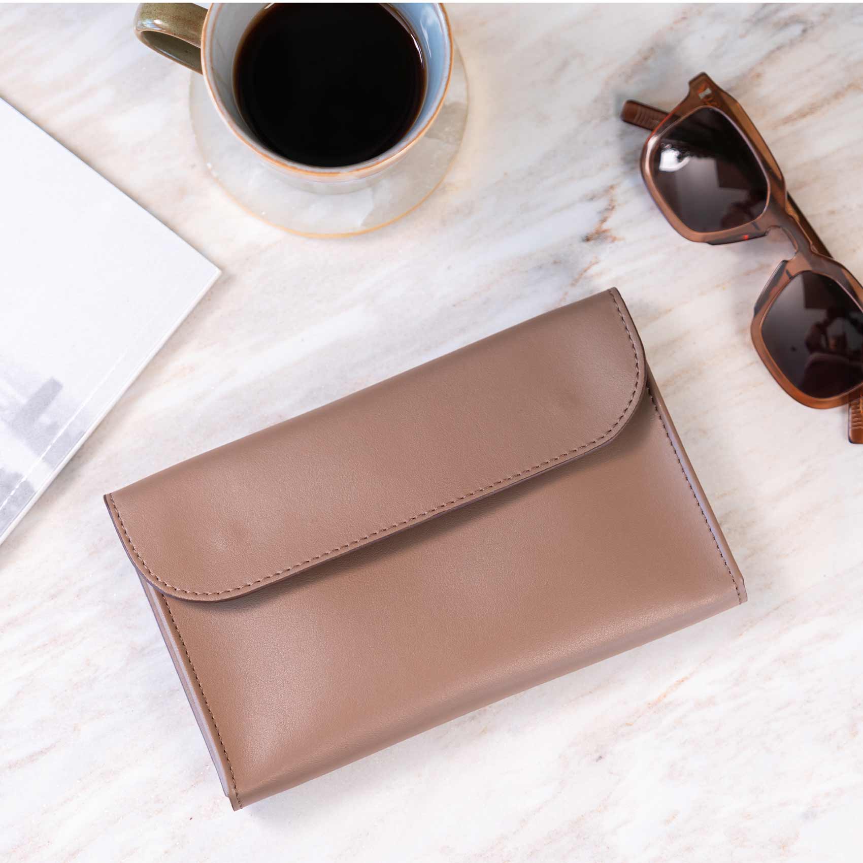 Practical beige vegan leather double watch case designed for daily protection.