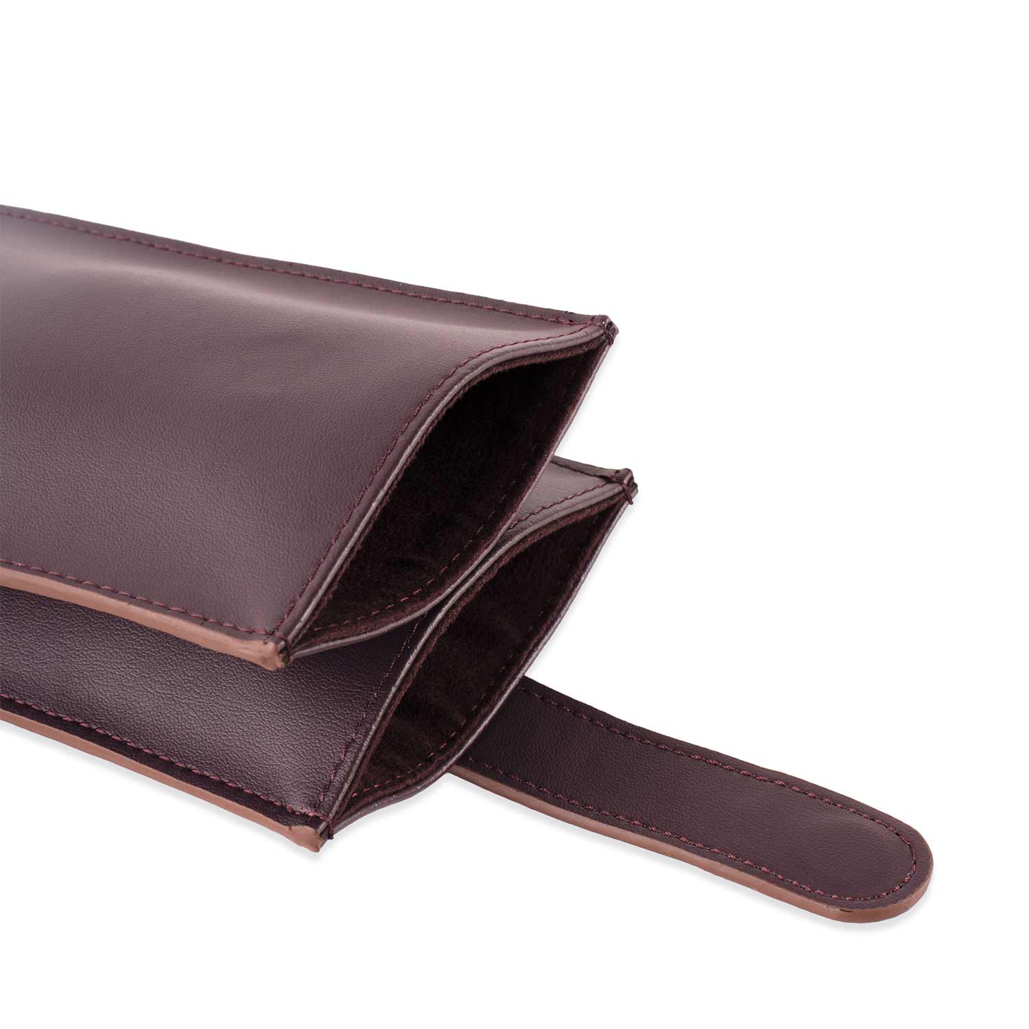 Practical deep plum vegan leather glasses case made for lasting protection.