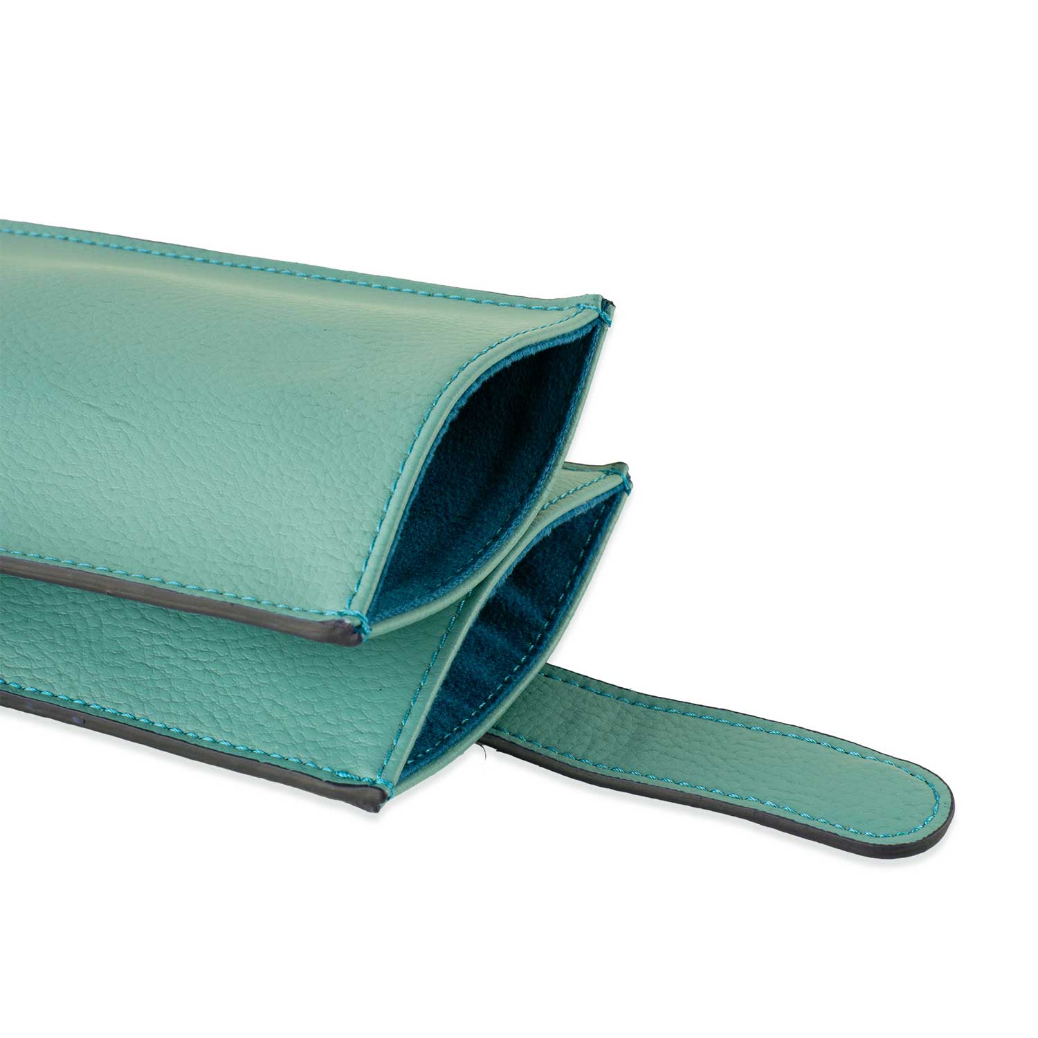 Practical turquoise vegan leather glasses case to protect your eyewear daily.