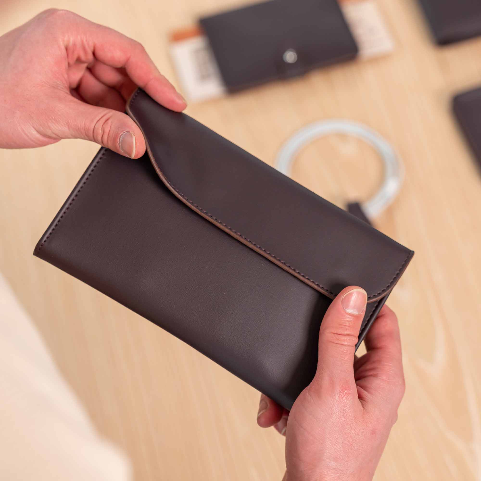 Practical vegan leather double watch case in deep plum, perfect for daily or travel use.