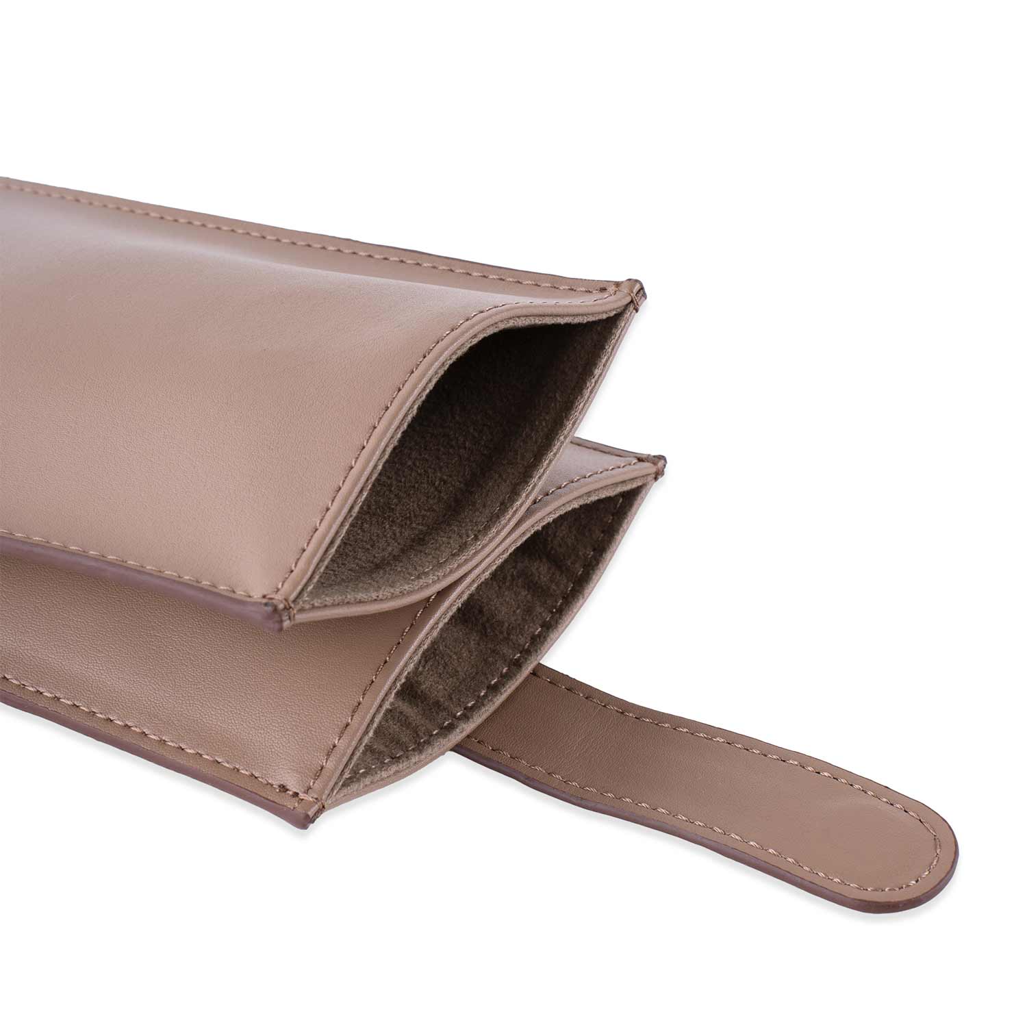 Stylish beige vegan leather glasses case for safe and trendy eyewear storage.