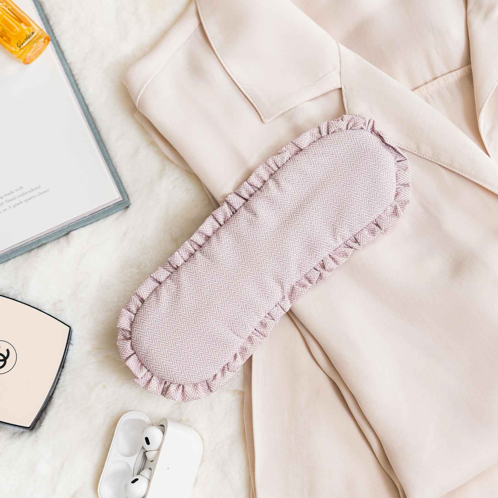 Stylish beige vegan leather sleep mask ensures both softness and visual appeal.