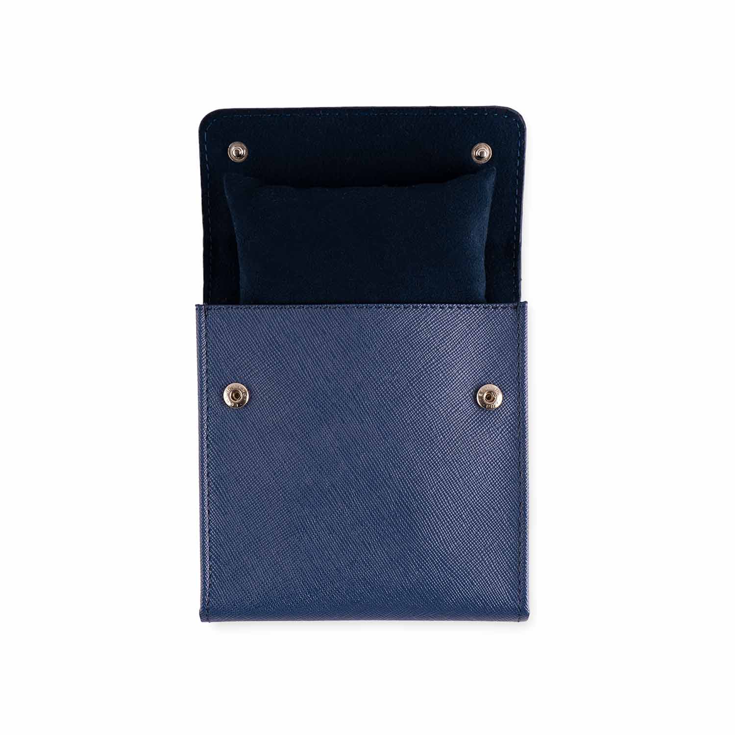 Stylish dark blue vegan leather watch case with minimal, clean design.
