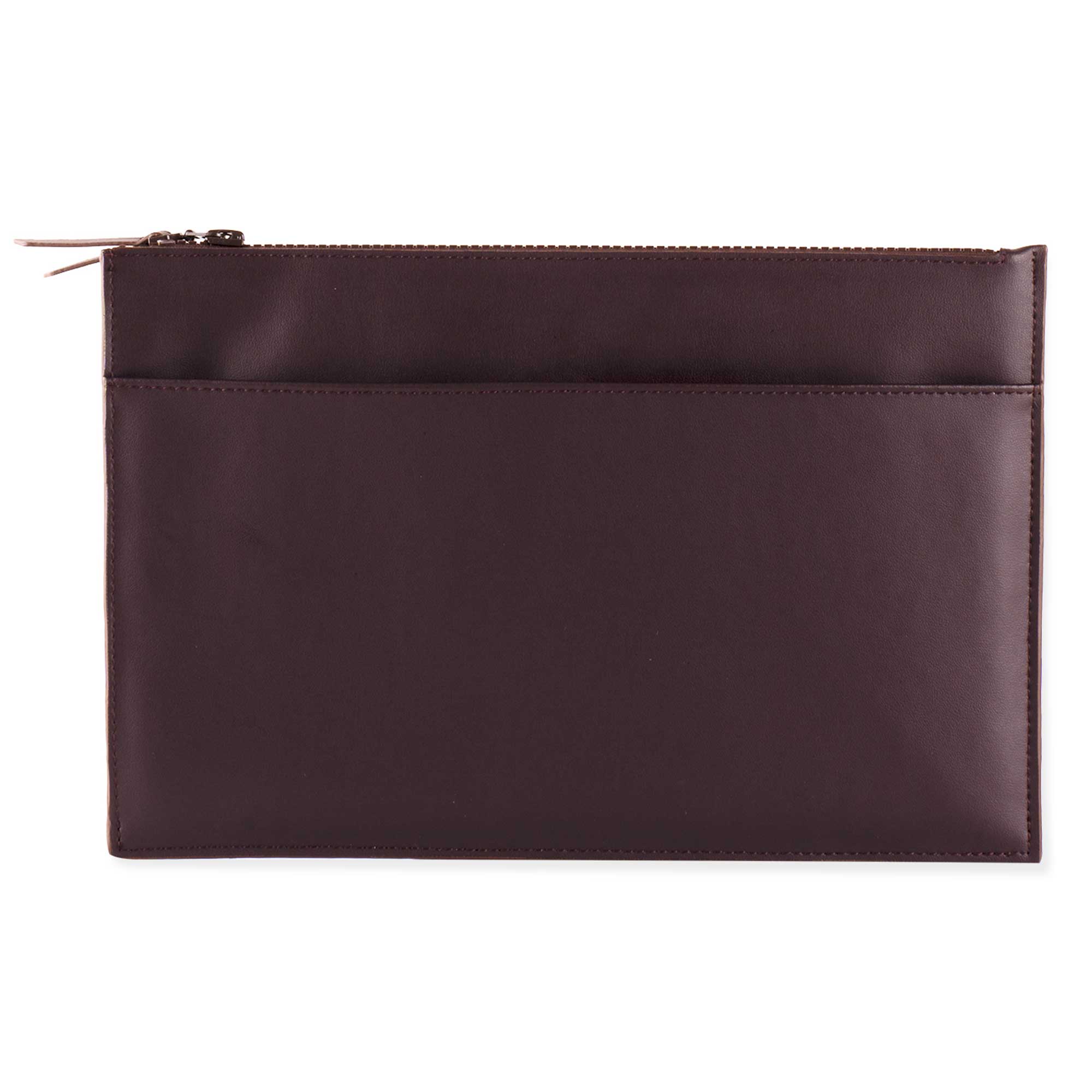 Stylish deep plum vegan leather clutch for elevated everyday wear.