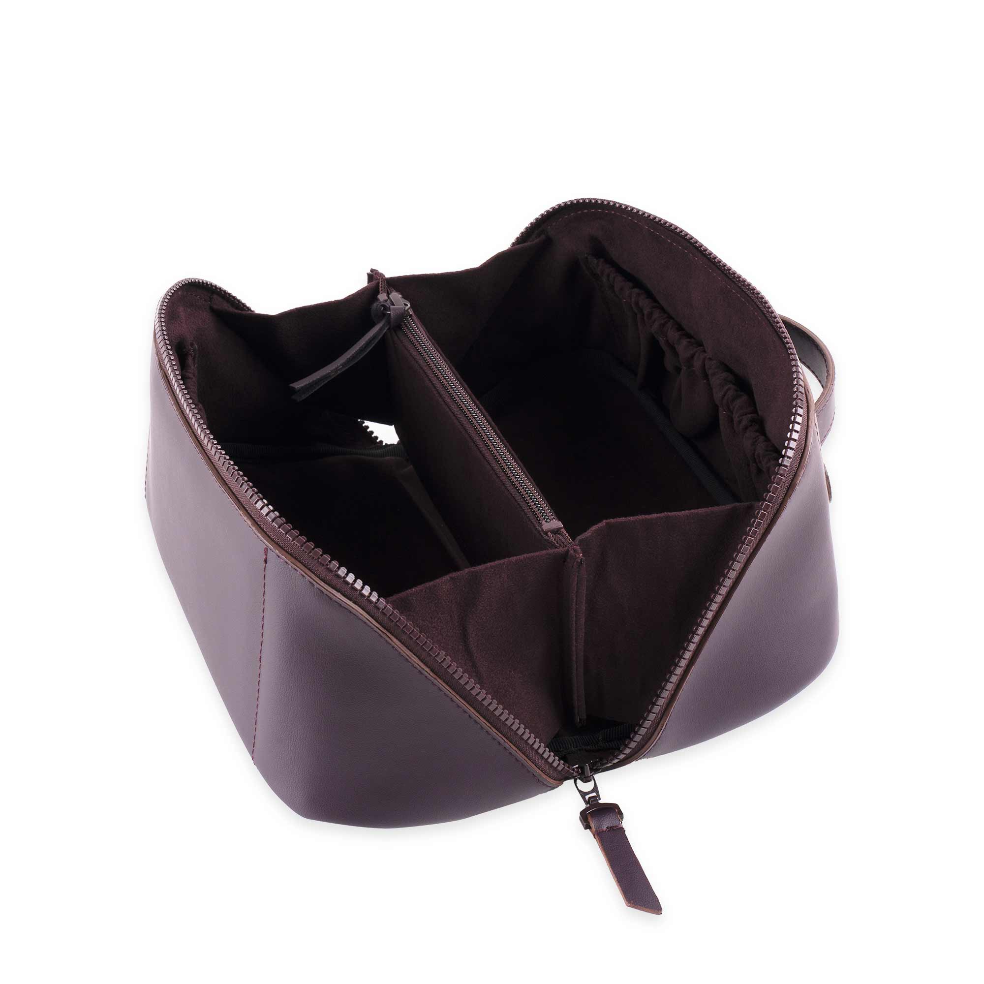 Stylish deep plum vegan leather make-up bag perfect for everyday elegance.