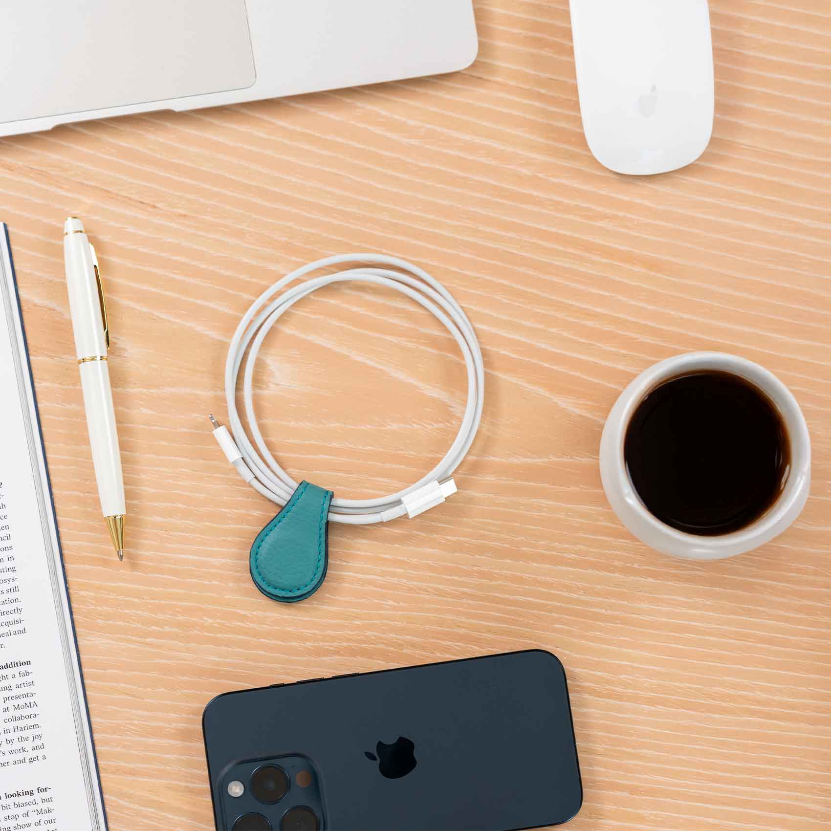 Sustainable turquoise cable tie designed for eco-conscious users seeking practical style.