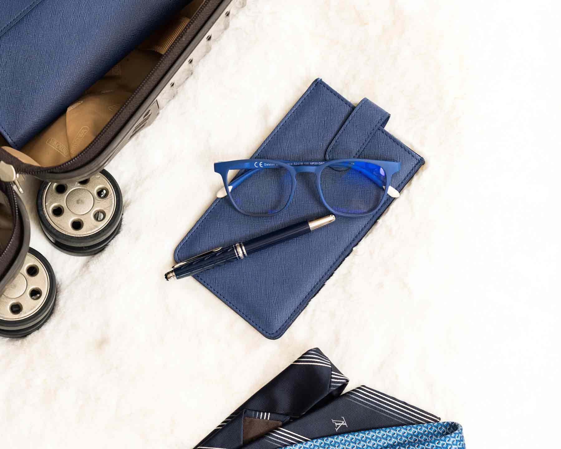 Useful dark blue glasses case offering durable protection and simple, neat organisation.