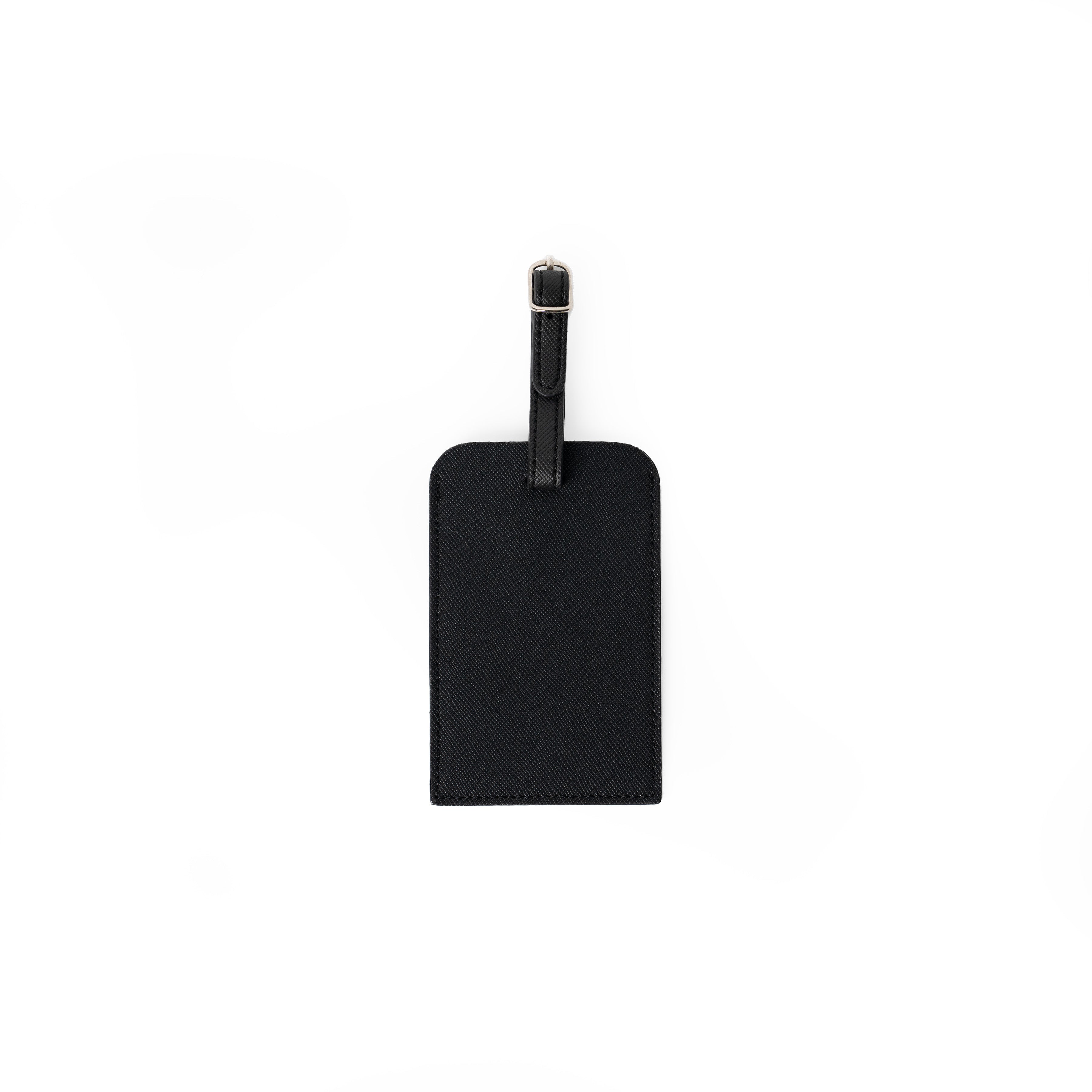 Durable black vegan leather luggage tag crafted to endure every trip.