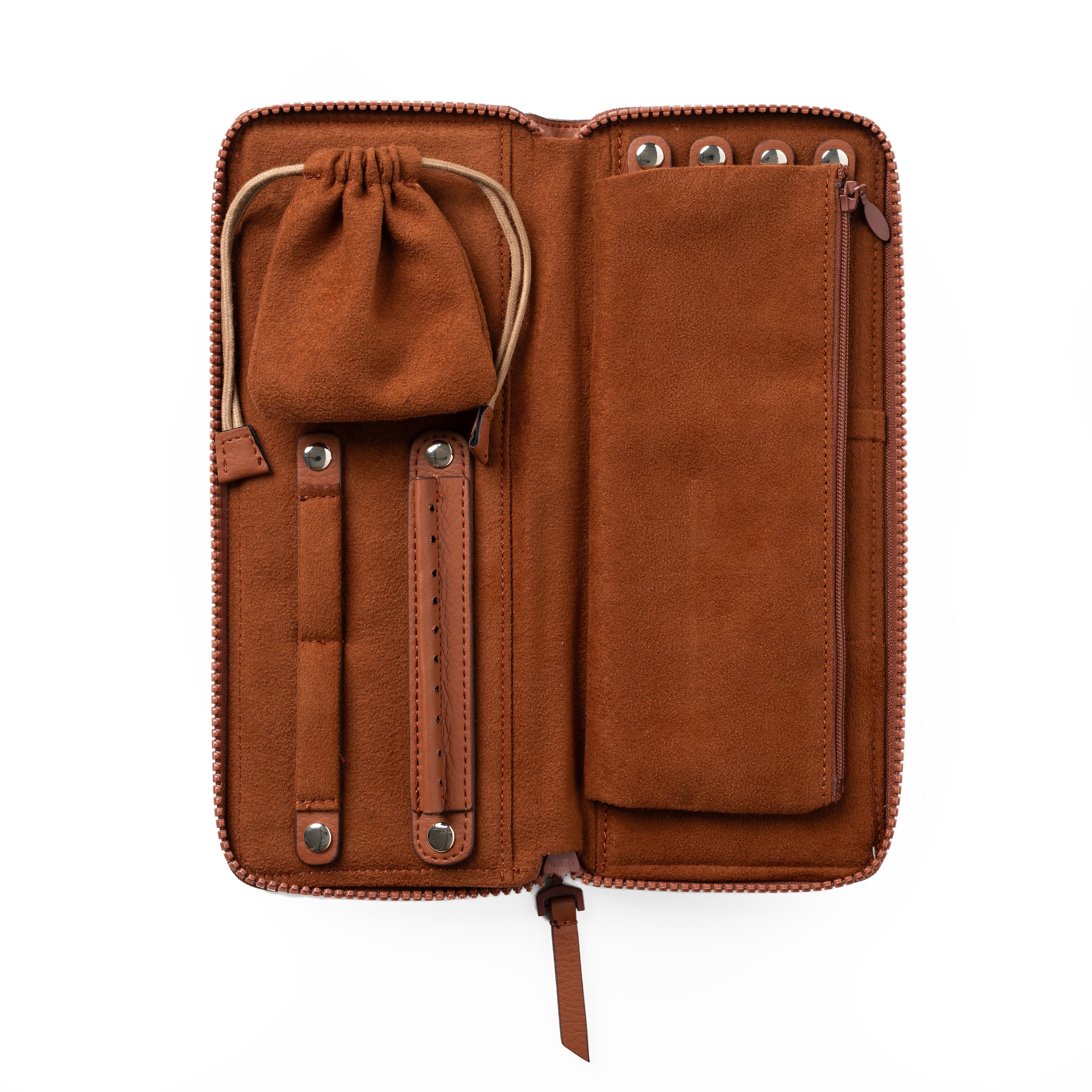 Stylish terracotta vegan leather jewellery wallet ideal for fashion-forward organization.