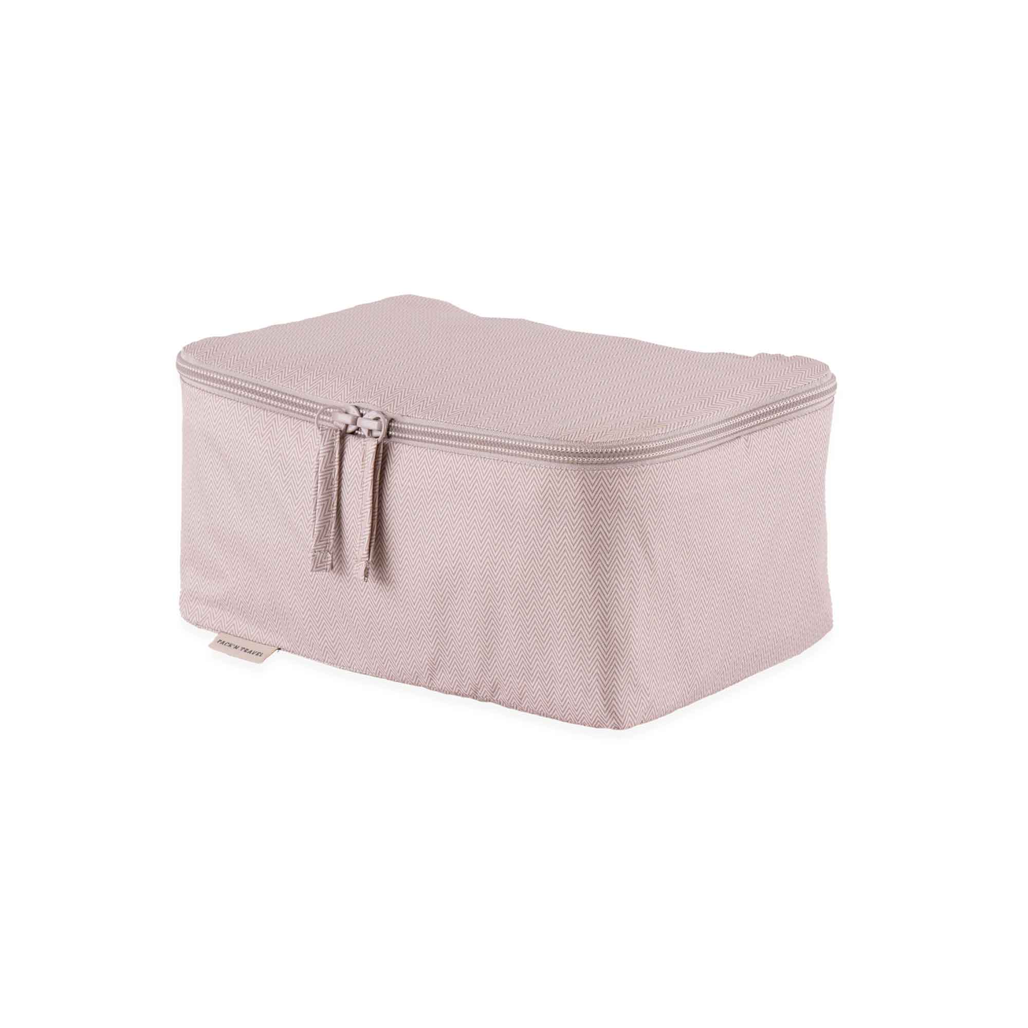 Eco-friendly beige luggage organiser offering sustainable travel storage with neat design.