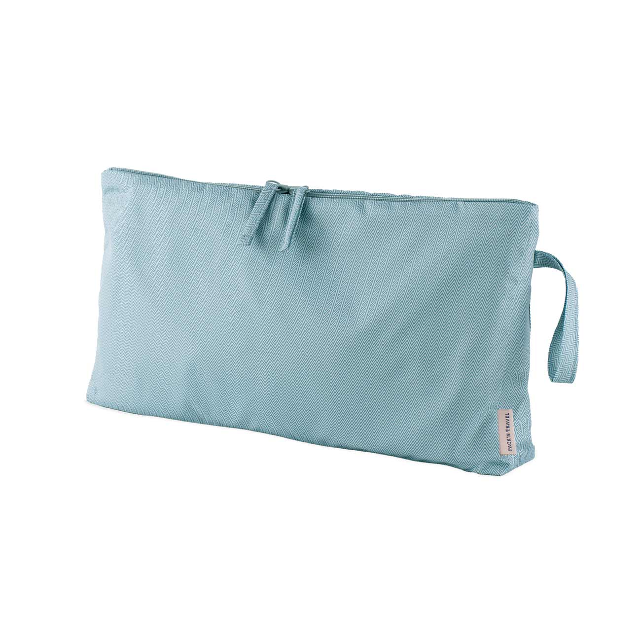 Green vegan leather luggage organiser with practical layout for organized packing.