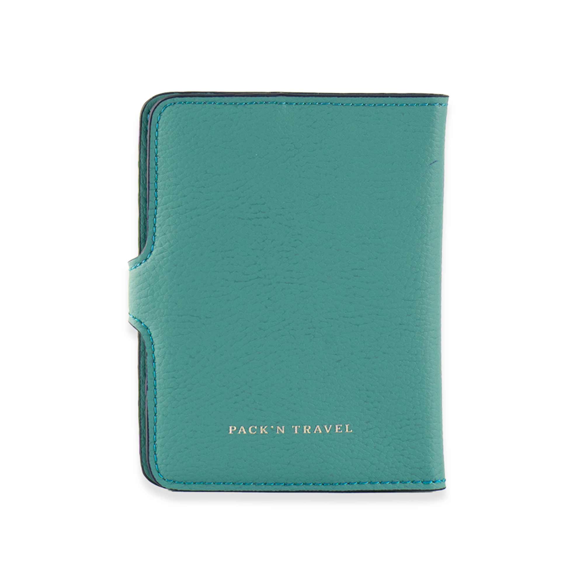 Luxury turquoise vegan leather passport holder designed for chic and elegant travellers.