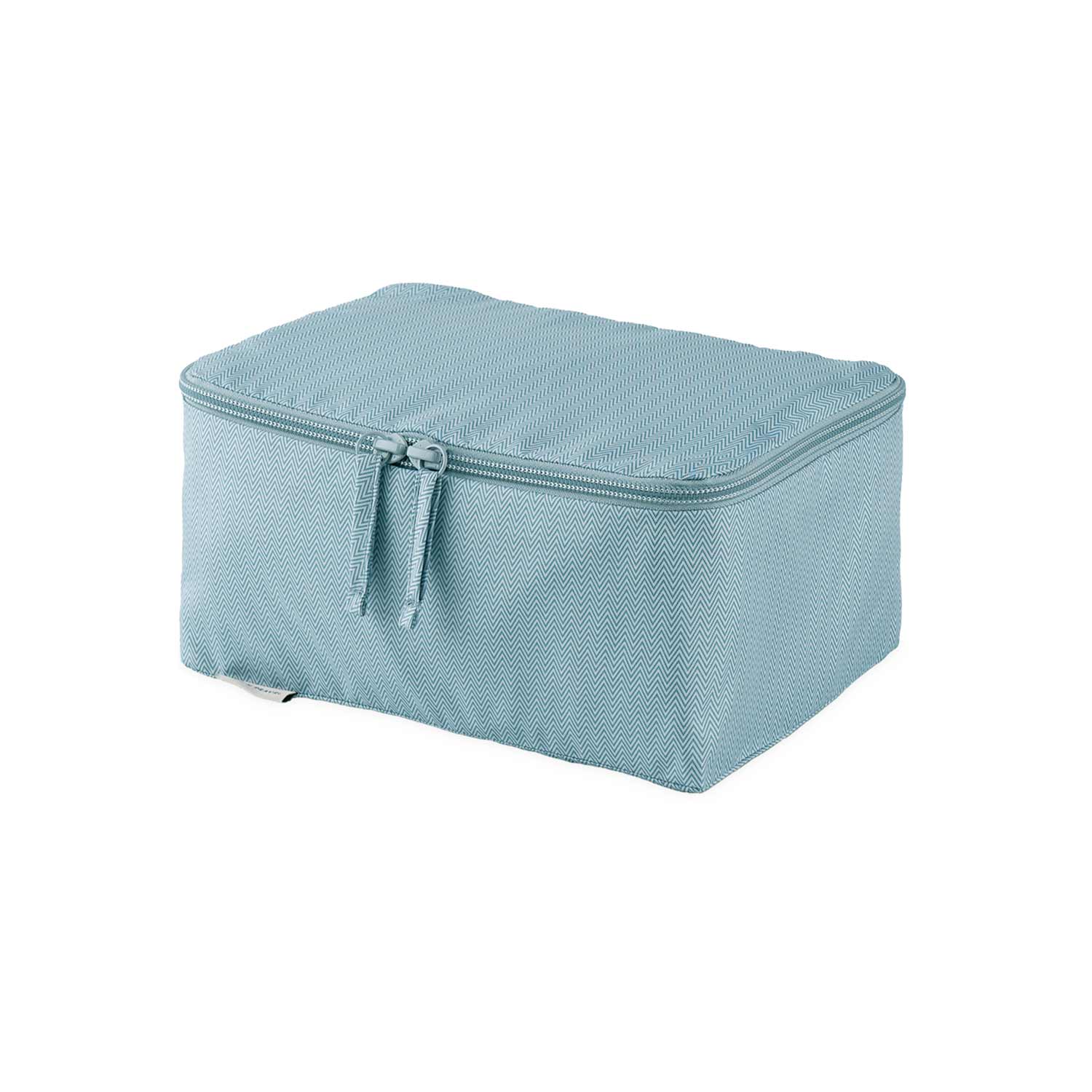 Luxury vegan leather green luggage organiser with refined texture and top tier finish.