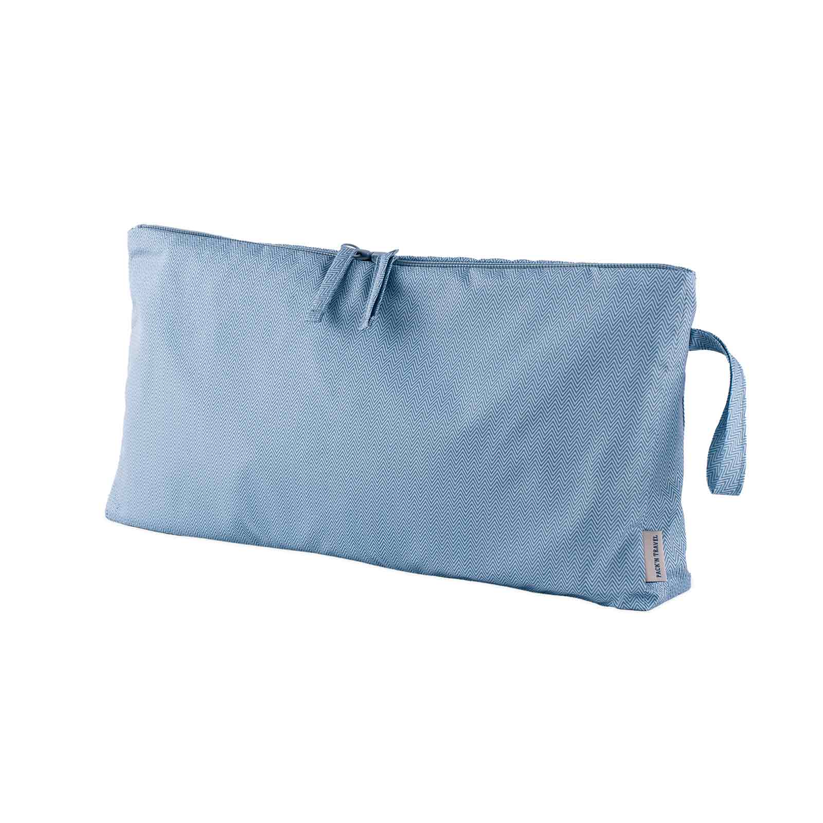 Practical blue vegan leather luggage organiser combining sustainable design with daily use.