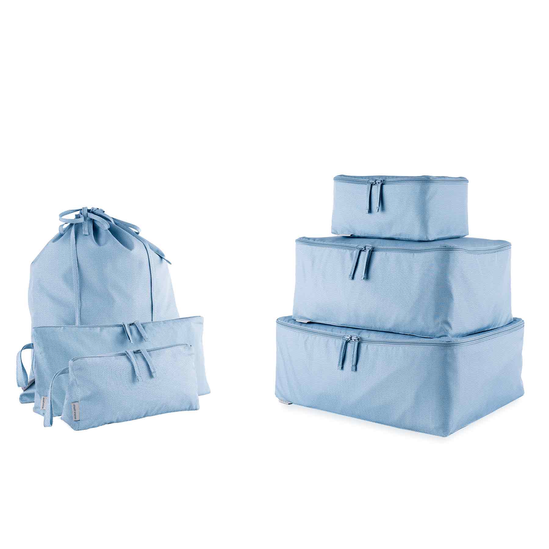 Stylish blue vegan leather luggage organiser for smart, sustainable, and organised travel.