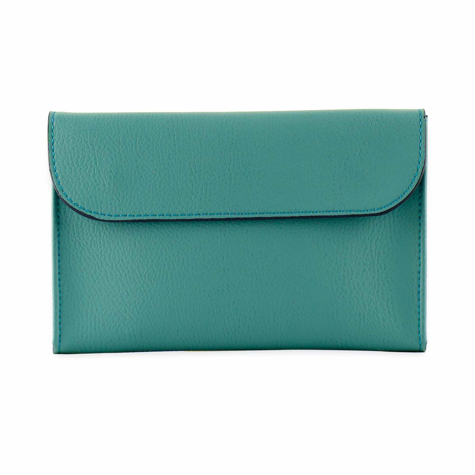 Stylish turquoise vegan leather double watch case for modern travel and organization.
